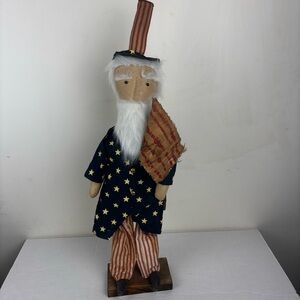 Folk-Art Primitive Patriotic Americana UNCLE SAM figure w/flag-handcrafted